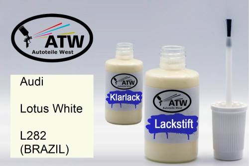 Audi, Lotus White, L282 (BRAZIL): 20ml Lackstift + 20ml Klarlack - Set, von ATW Autoteile West.